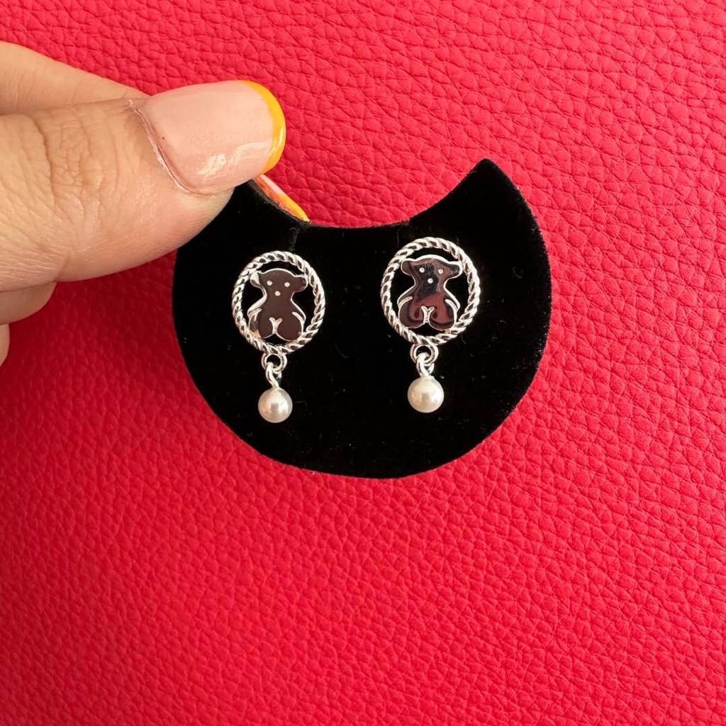 Elegant Silver And Gold Bear Earrings With Drop 45$